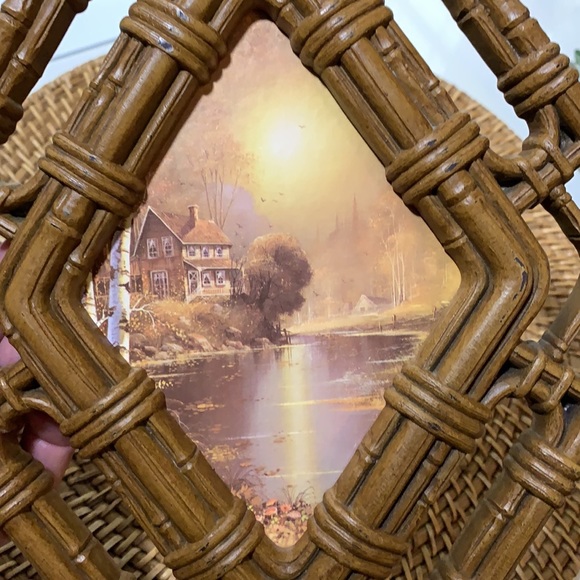 Vintage Homco faux rattan scenery wall art decor - Picture 2 of 12